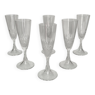 6 Lalique Crystal Champagne Flutes | “Chinon” Model | 1960s