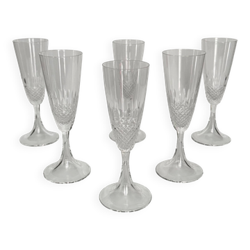 6 Flûtes à Champagne en Cristal Lalique | Modèle “Chinon” | Années 1960