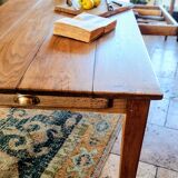 Solid oak farmhouse table with central drawer and extension