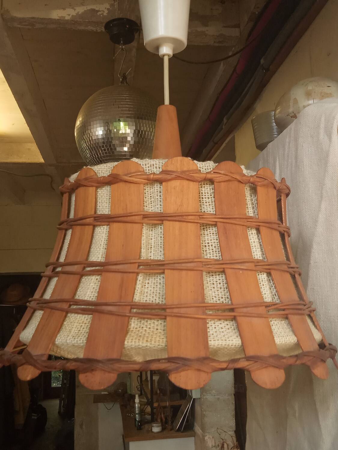 Scandinavian teak pendant light, made in the GDR, 1960s