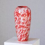 Large handcrafted vase in red speckled glazed ceramic.