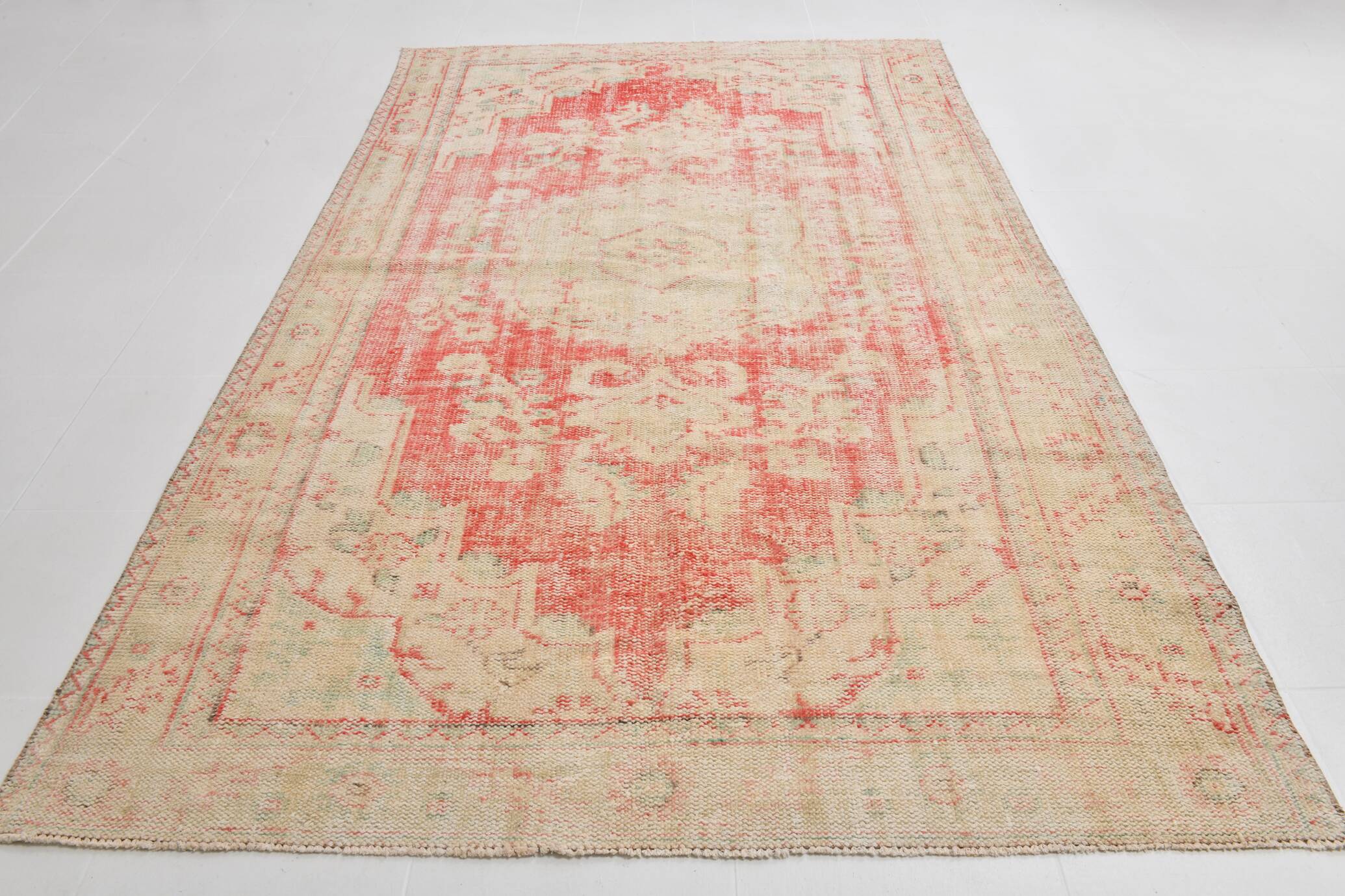 6x10 Pale Red Cream Turkish Vintage Rug,  172x295Cm SK 21080