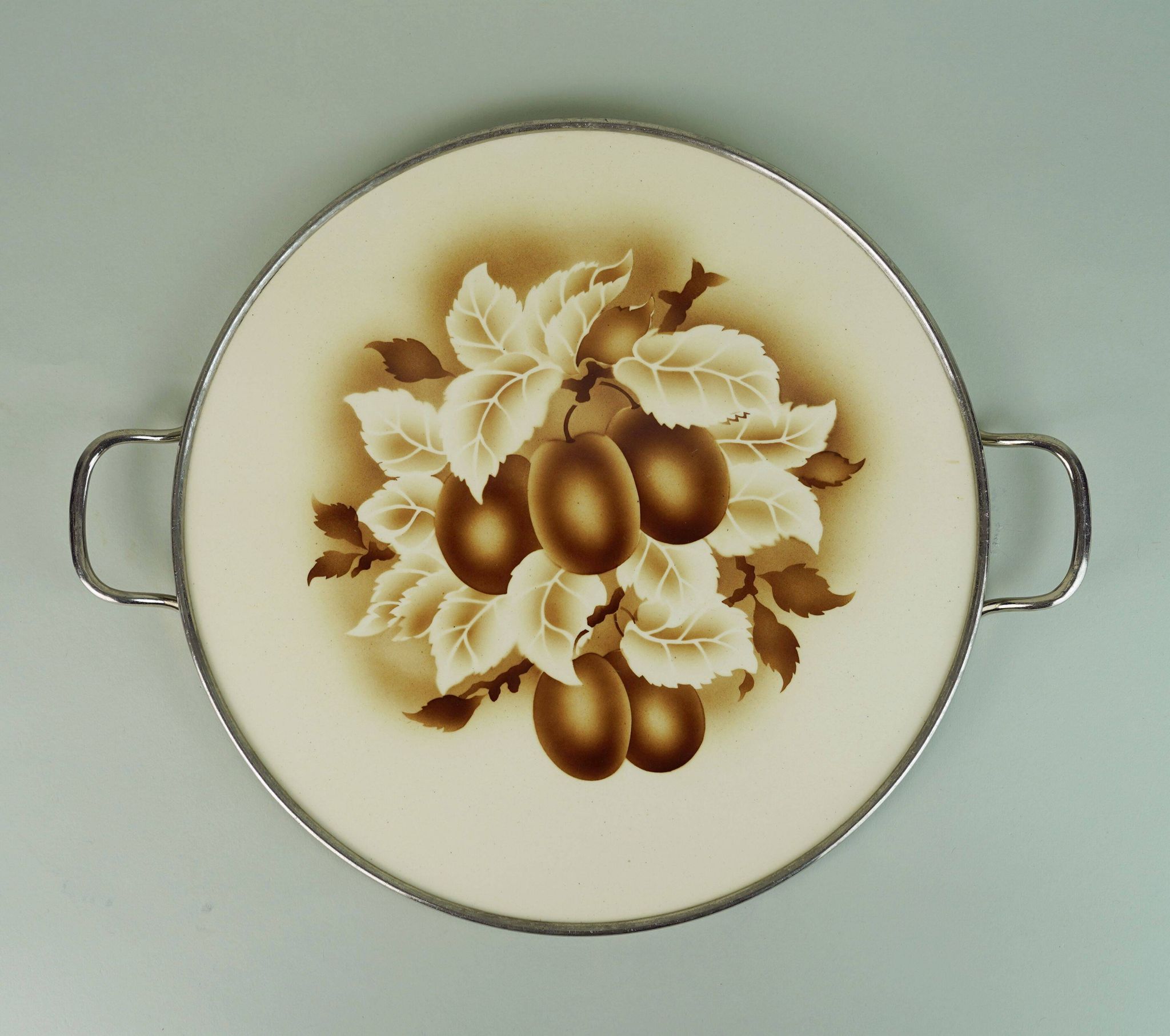 Assiette à gâteau en céramique et métal décor prune art déco