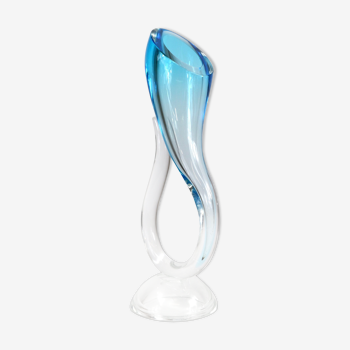 Vase cornucopia, bleu ombragé, verre De Murano Nason, années 80