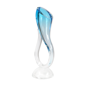 Vase cornucopia, bleu ombragé, verre De Murano Nason, années 80