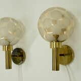 Pair of brass and glass wall lamps, Denmark, 1970s