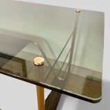 Modernist coffee table in metal and smoked glass