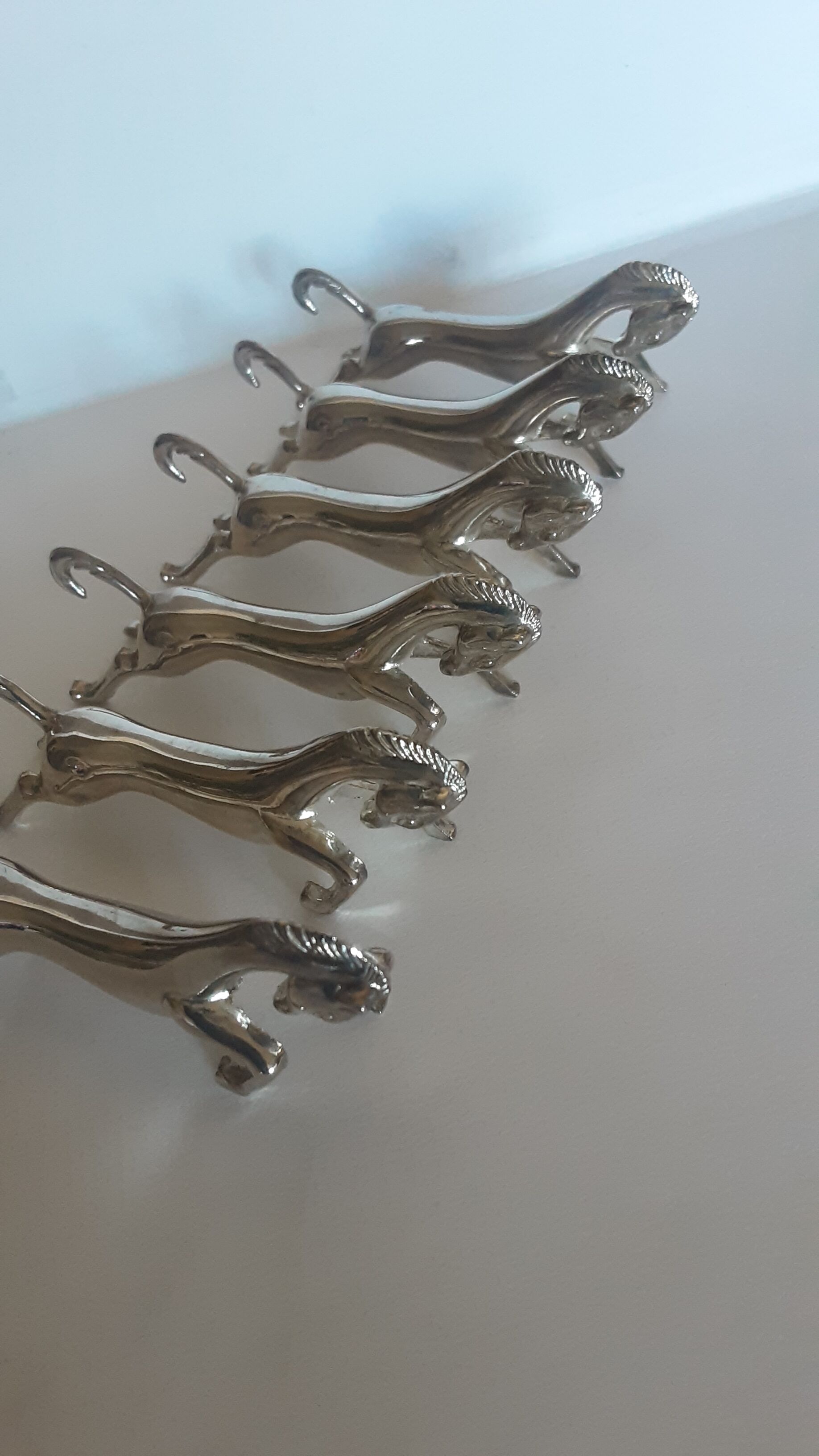 Set de 6 portes couteaux chevaux en chrome argenté- vintage