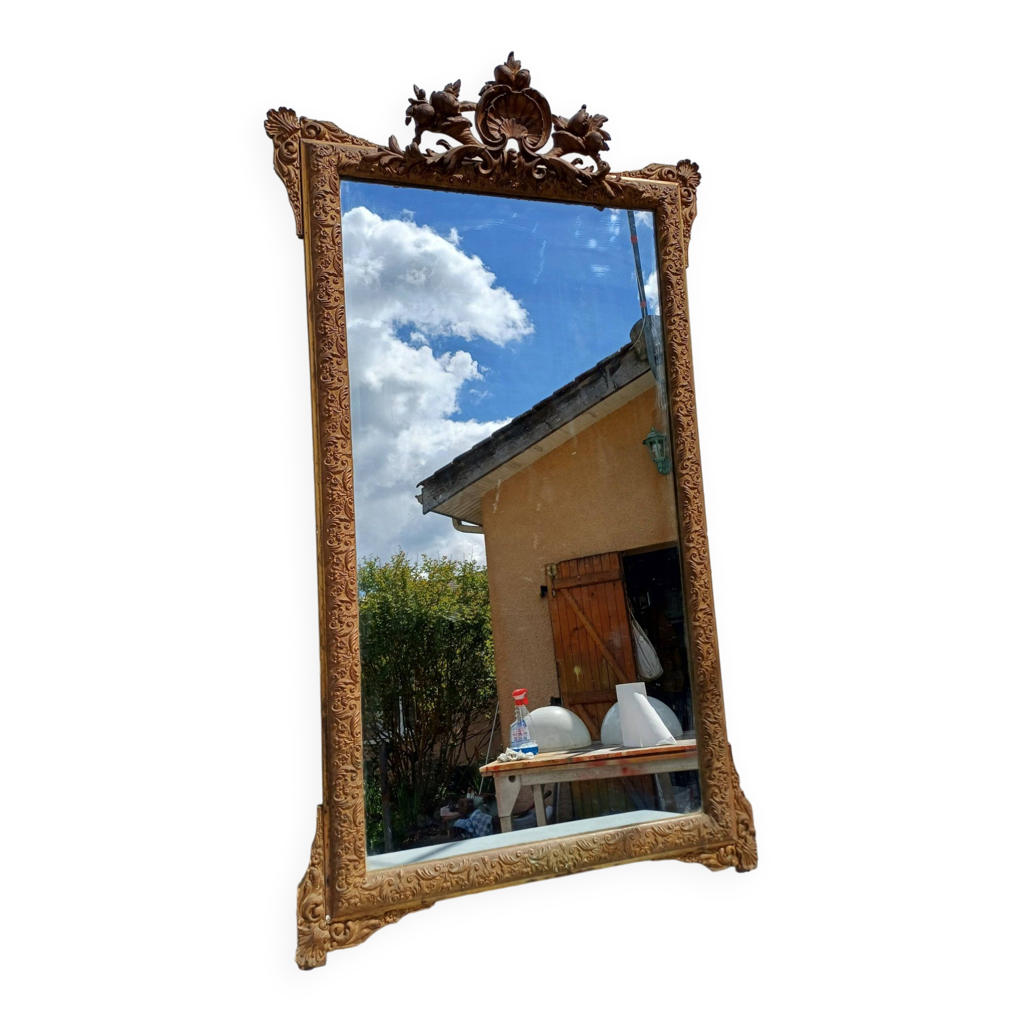 Miroir de Cheminée 19 éme en Bois et Stuk Doré