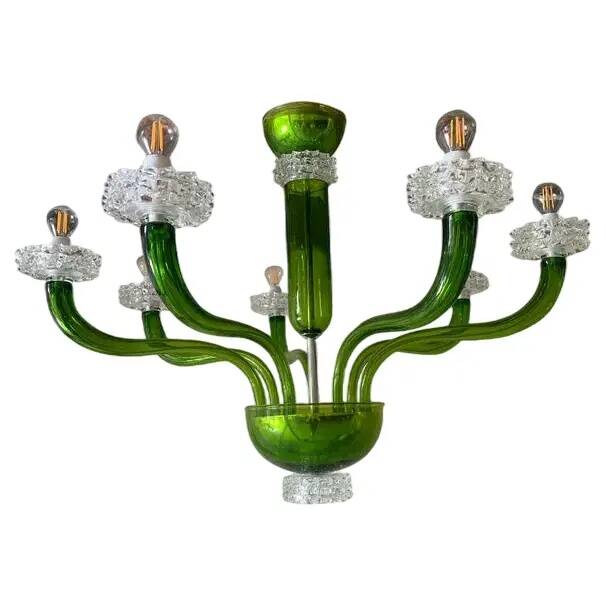 Green Murano Glass Chandelier with Trasparent Rostrato Boubeches from Simoe
