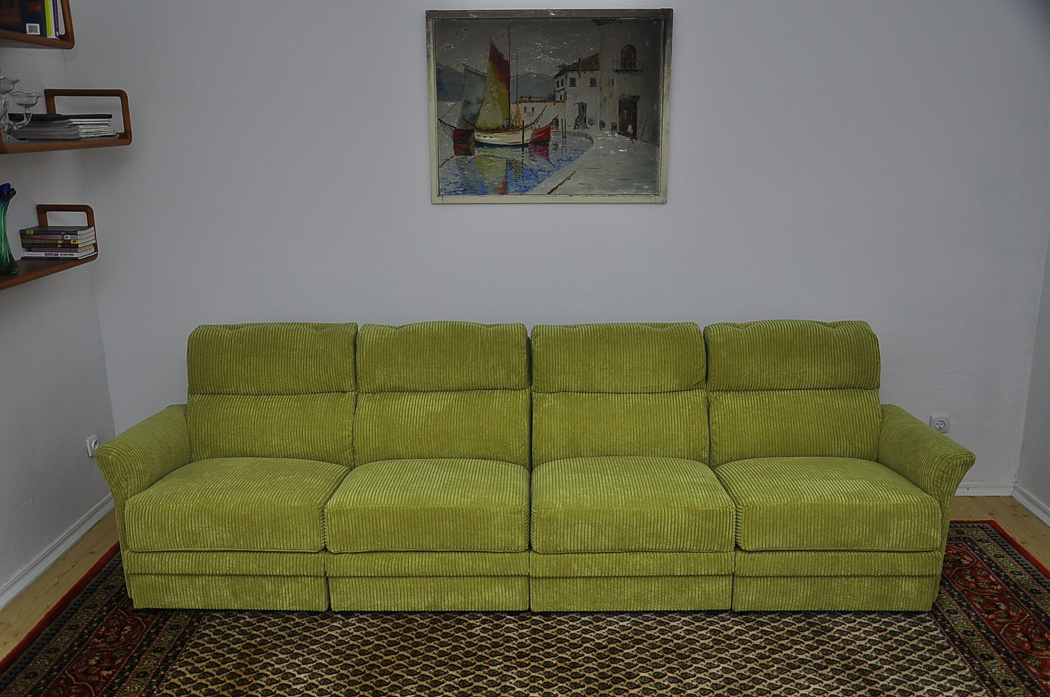 Green corduroy modular sofa, 1970s