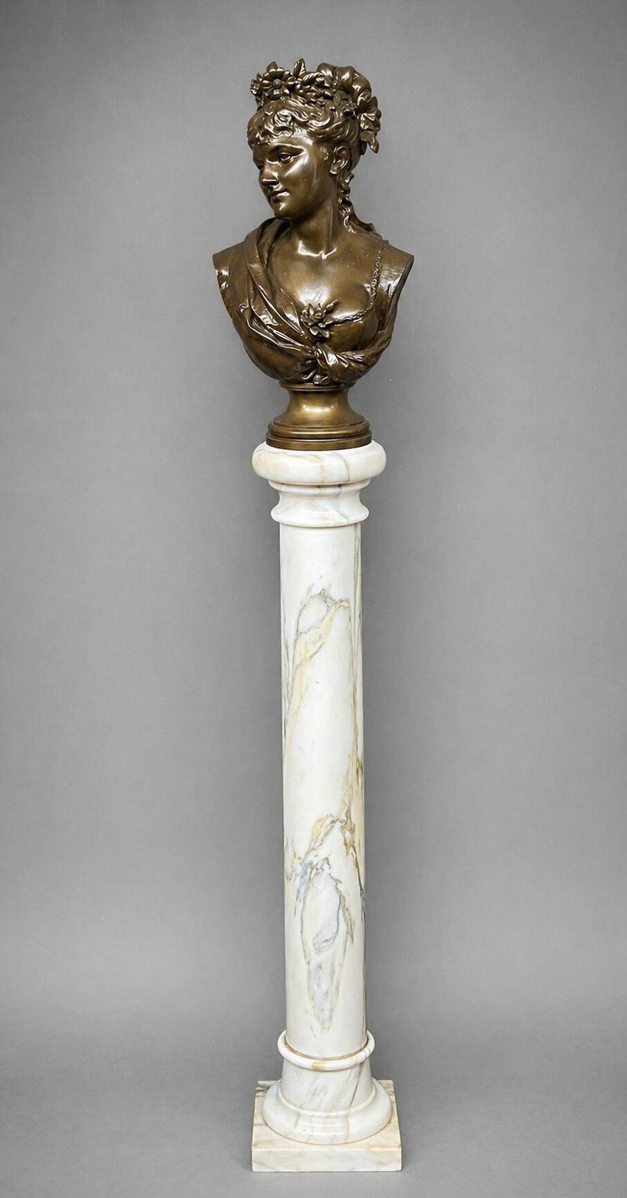Léopold Harzé (1831–1893). Bronze bust of a young woman on a marble base. Belgium. Dated 1878.