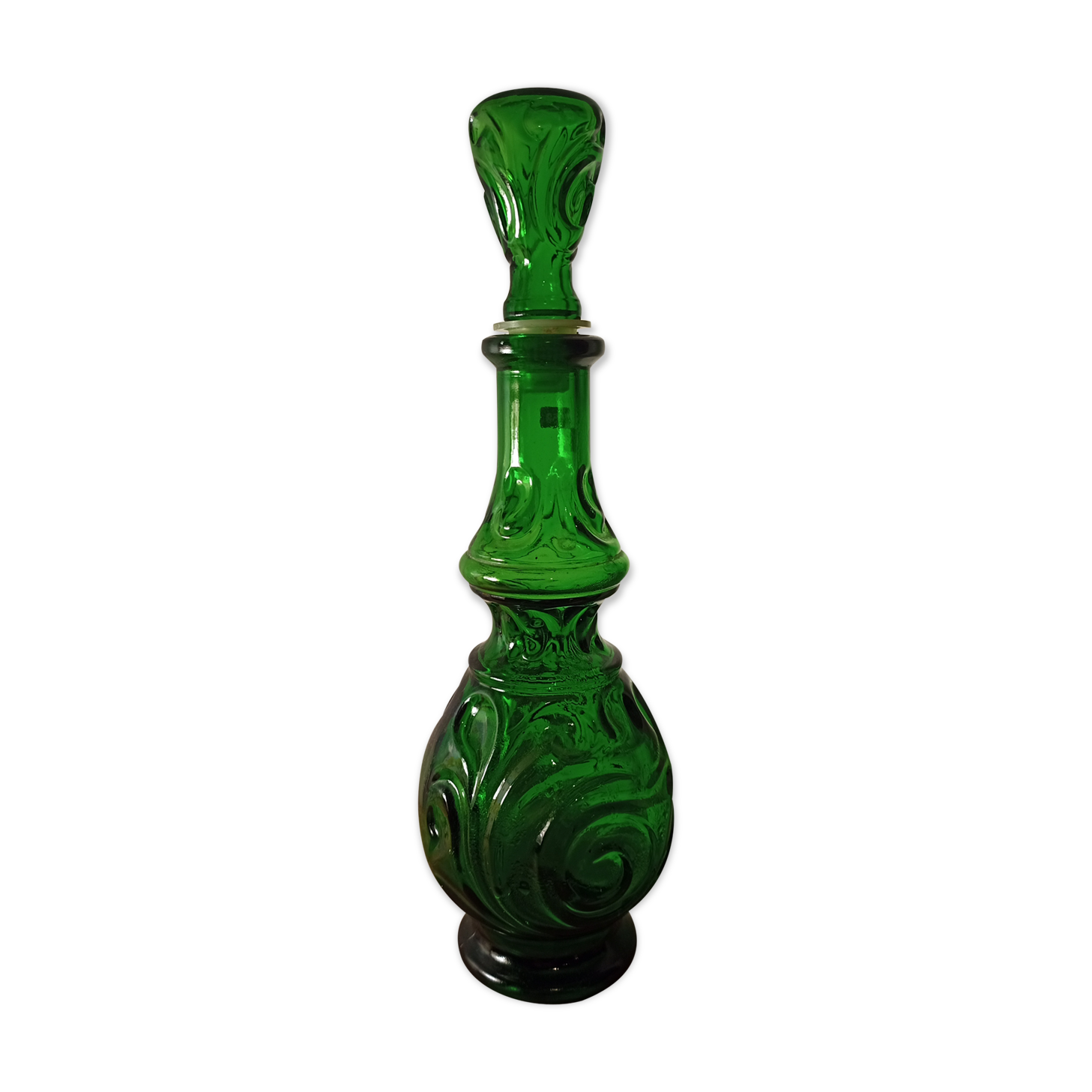 Green moulded glass carafe