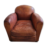 Patinated leather club armchair