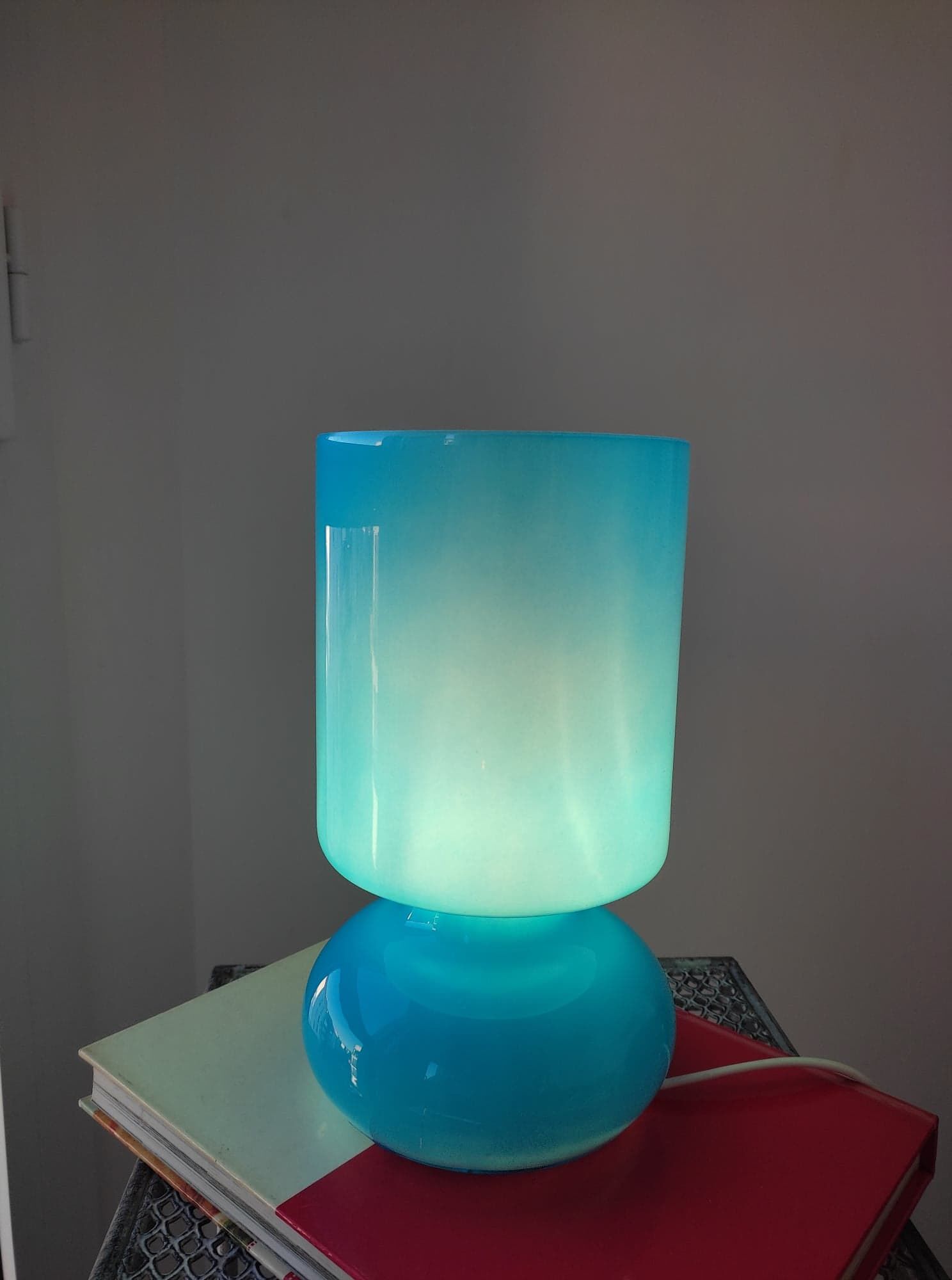 Vintage lamp Ikea Lykta turquoise blue, 90s glass