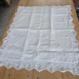 Ensemble ancien drap plat et 2 taies d'oreiller