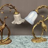 Gilded bronze lamp with the figure of a heron in Art Nouveau style.