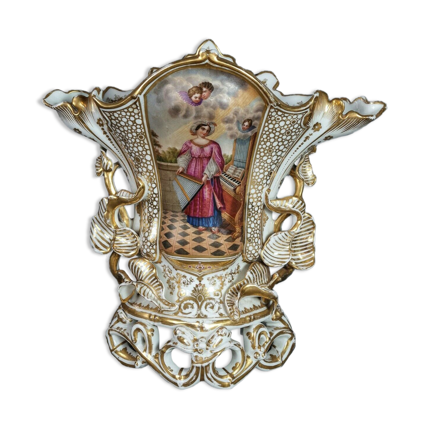 Imposing wedding vase porcelain Vieux Paris around 1830-1850 42x42 cm.