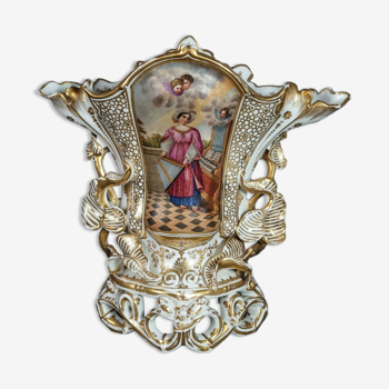 Vase de mariage porcelaine Vieux Paris vers 1830-1850 42x42 cm.