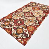 5x9 Faded Red Bohemian Kilim Rug, Wool Handknotted Rug, 148x259