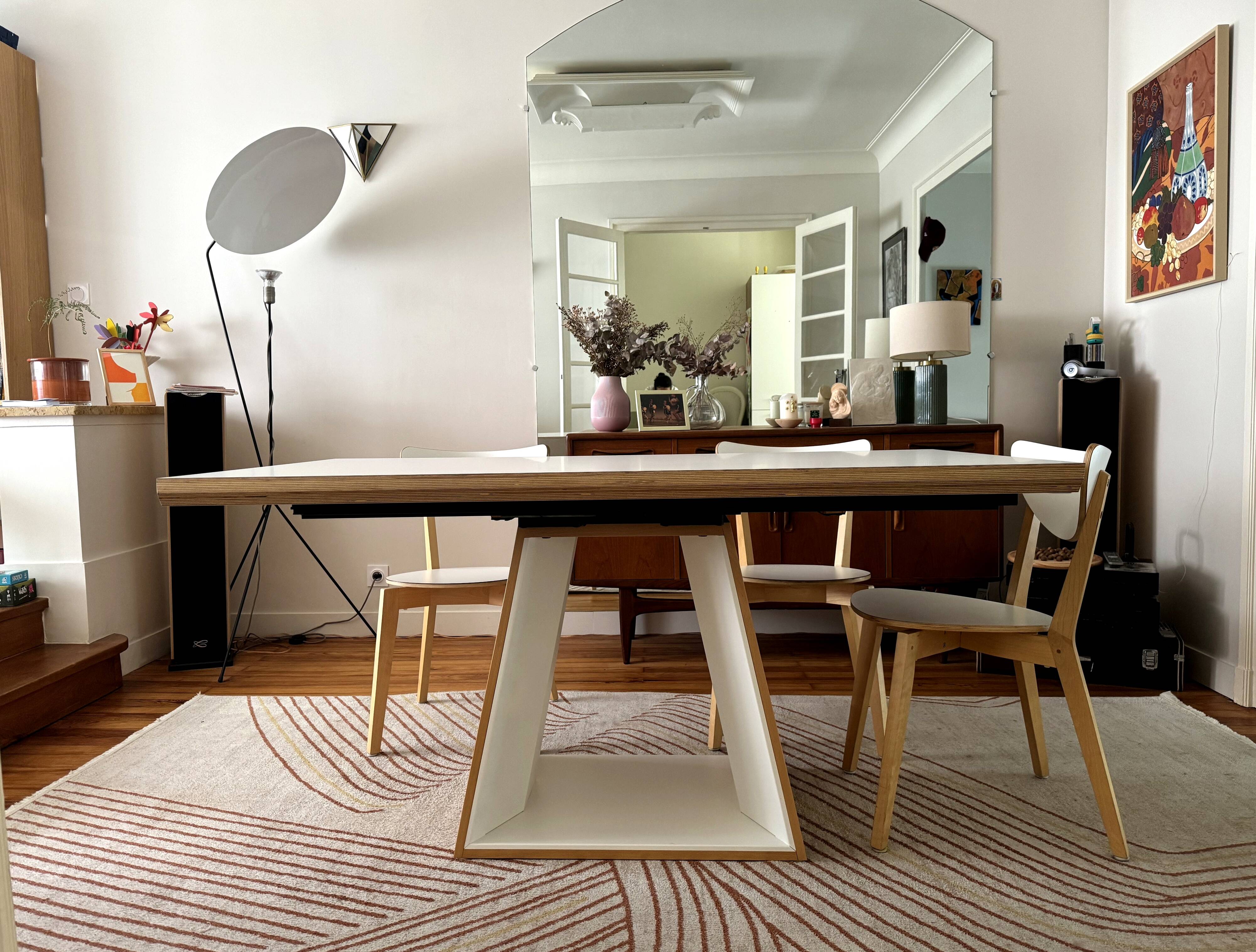 Extensible table Mood T1202 — Mobitec — White Fenix & walnut