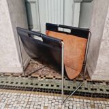 Vintage Brabantia magazine rack in black leather