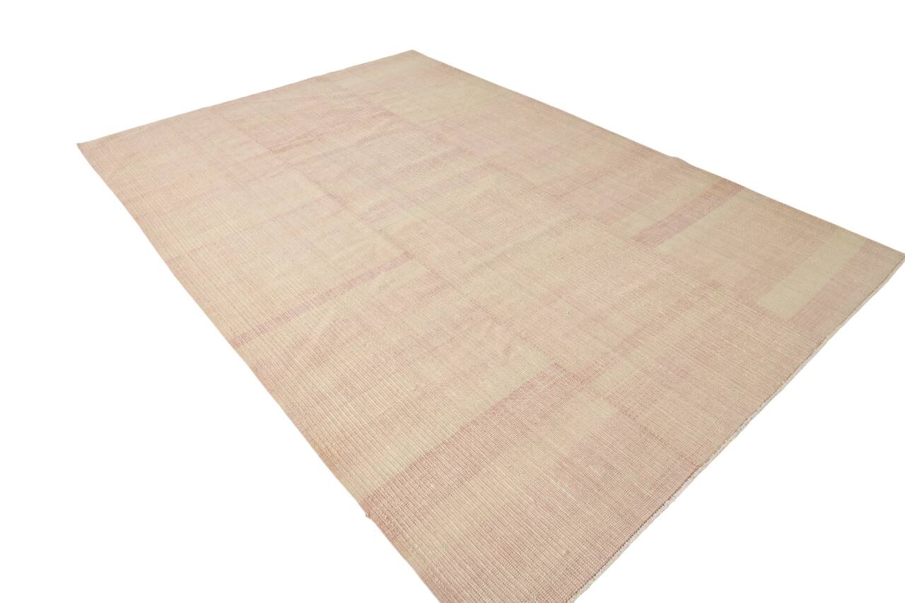 7x10 Light Pink Handmade Wool Jute Kilim Rug, 224x325Cm