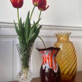 Vallauris vase in brown and orange fat lava
