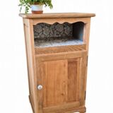 Antique English bedside table in solid wood, refurbished.