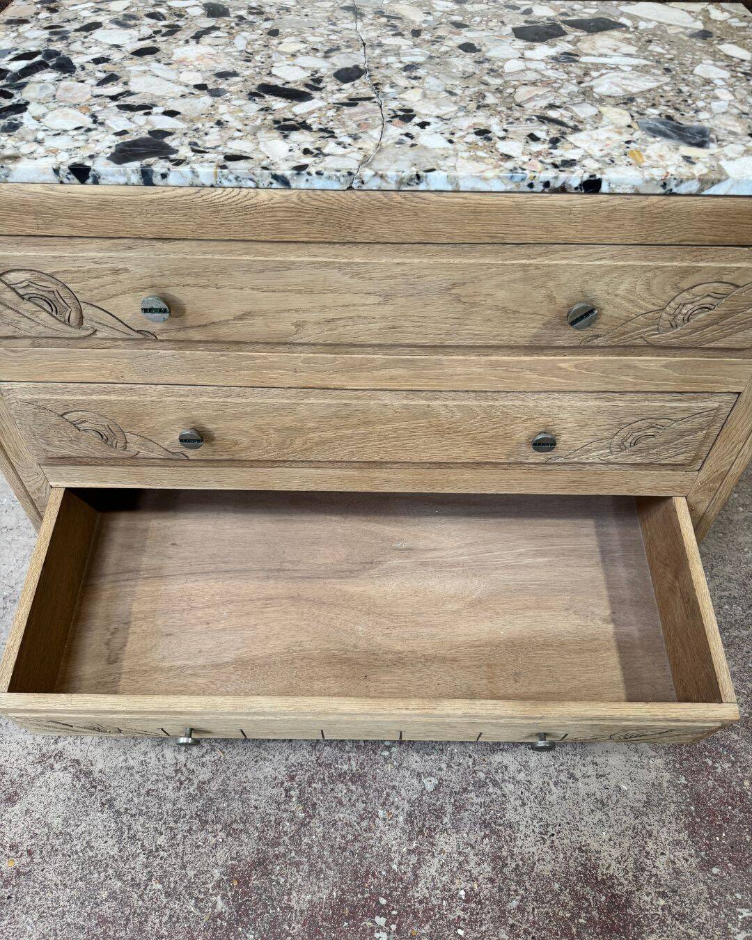 Commode Art Déco en chêne et marbre