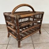 Rattan and wood magazine rack - VINTAGE (1970)