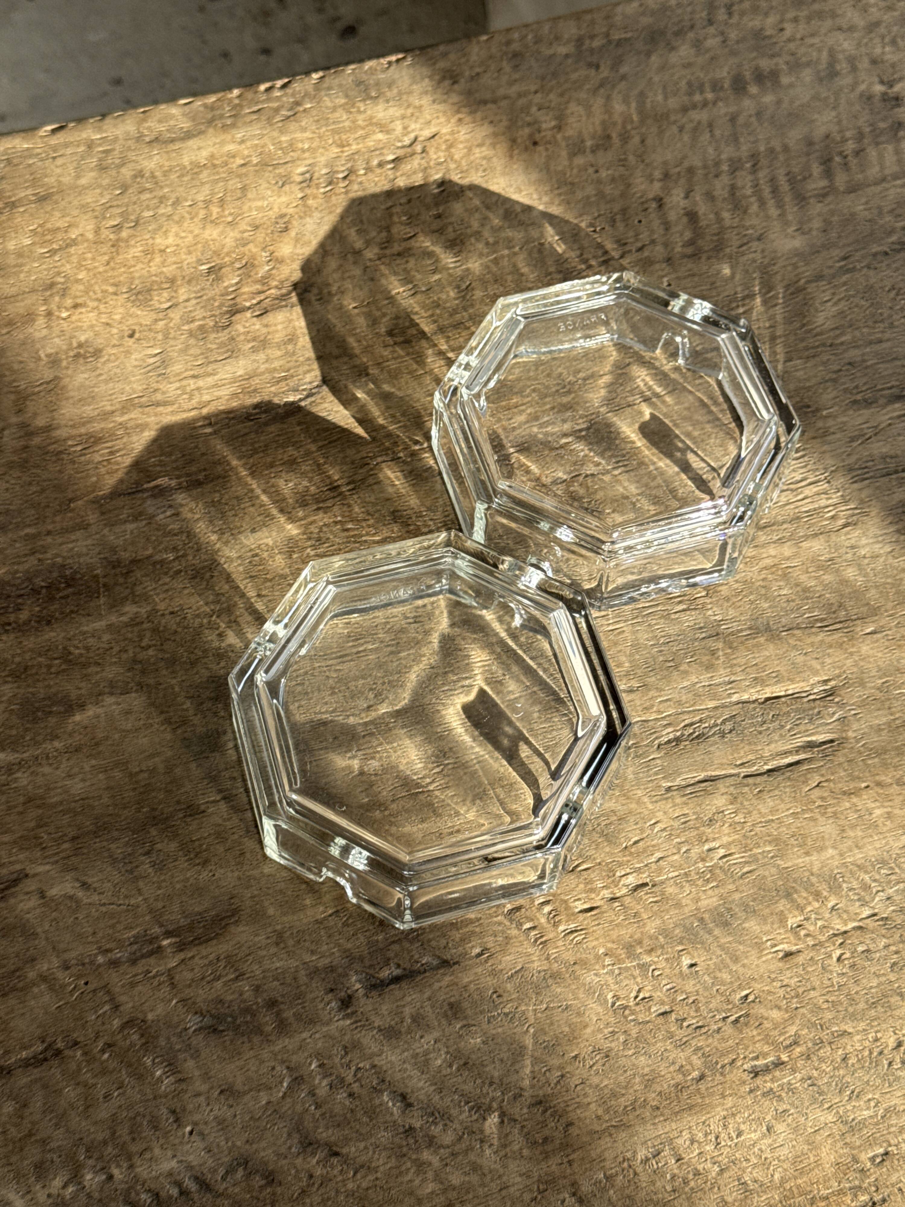 Set of 2 vintage octagonal glass ashtrays D11 H3.5