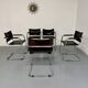 Lot of 5 tubular metal leather chairs, Bauhaus design, vintage 1970s.