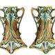 Art Nouveau, two barbotine vases from Onnaing around 1920.