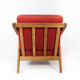Fauteuil en chêne et rembourré de tissu rouge, conçu par H. Brockmann Pedersen, années 1960