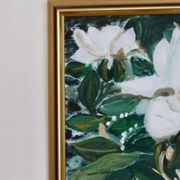 Huile sur toile « Motifs floraux » par Eila C, Suède milieu XXème