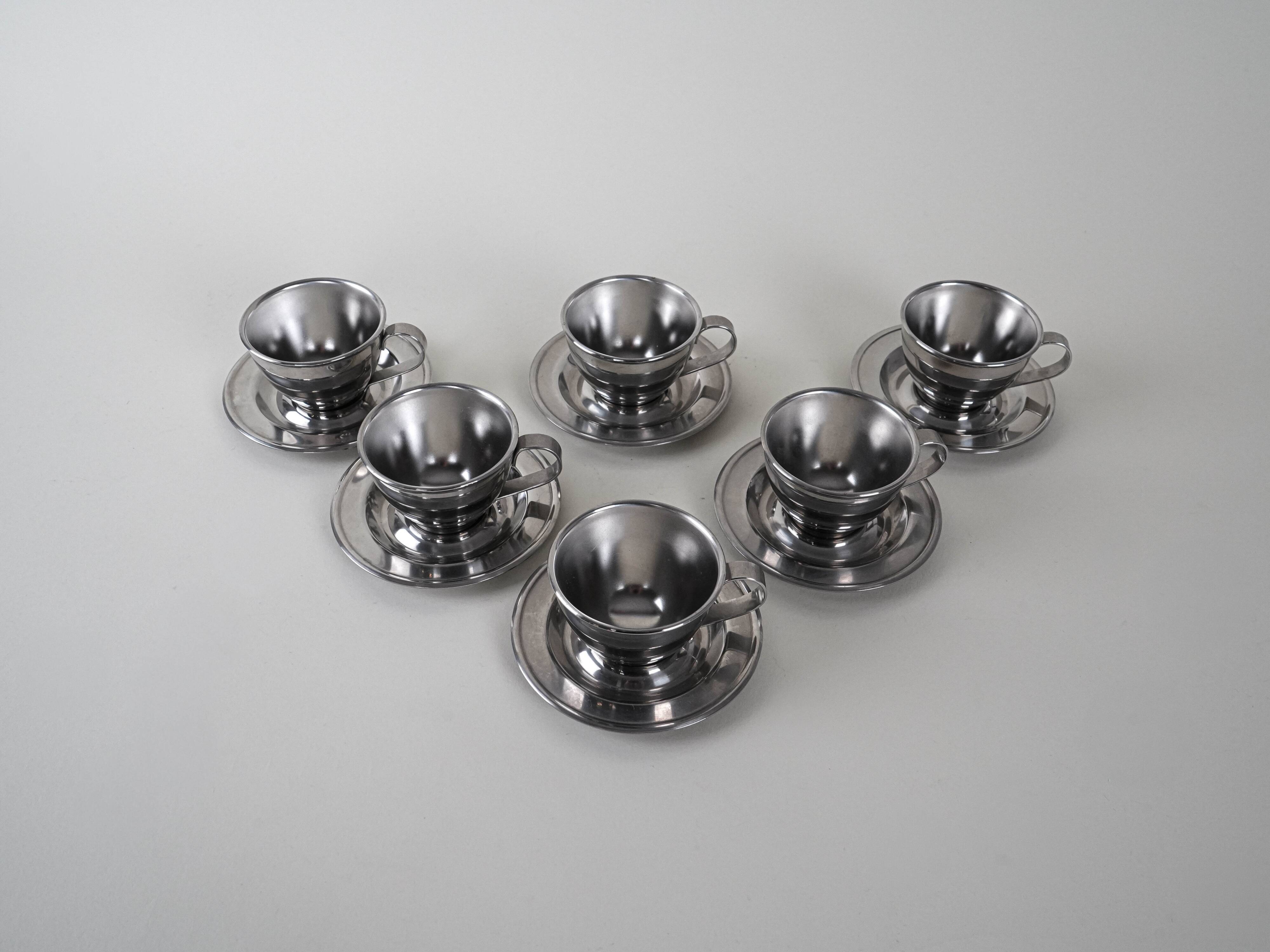 Set of stainless steel cups, Italian design, 1980s, production: Italy