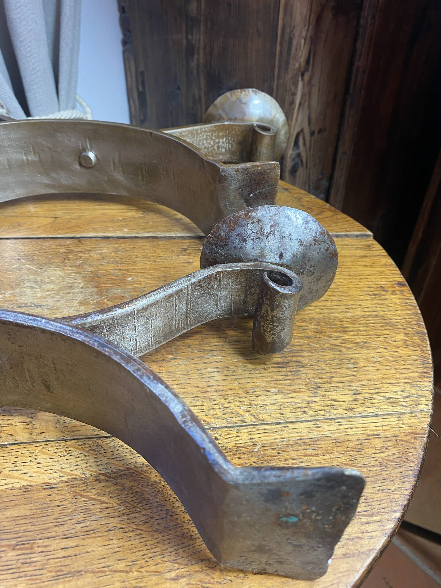 Brutalist wrought iron candlestick pair