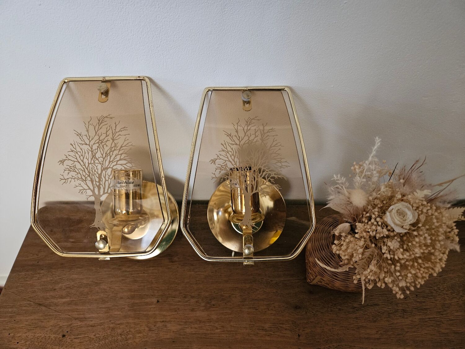 Pair of glass and metal wall lights