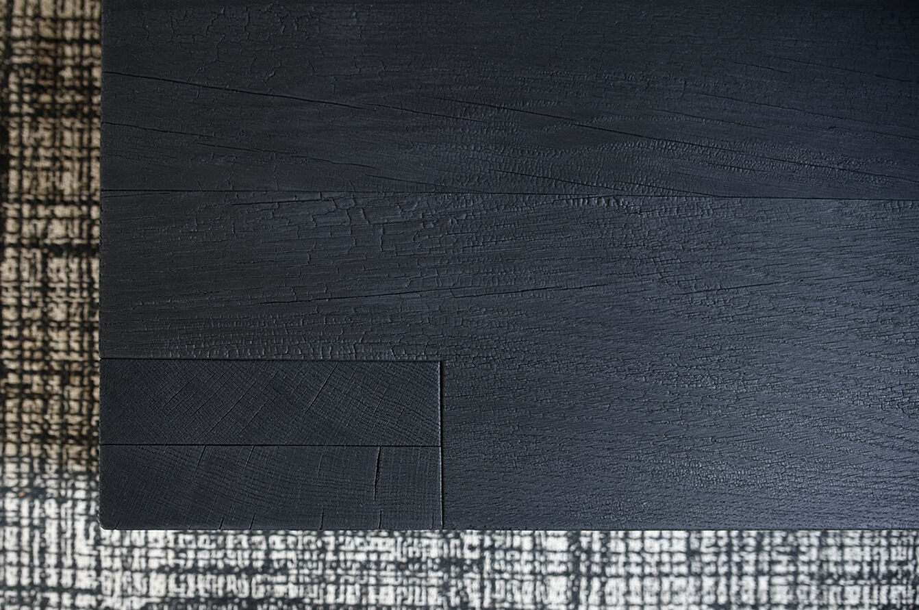 Solid oak coffee table burnt wood finish — shou-sugi-ban