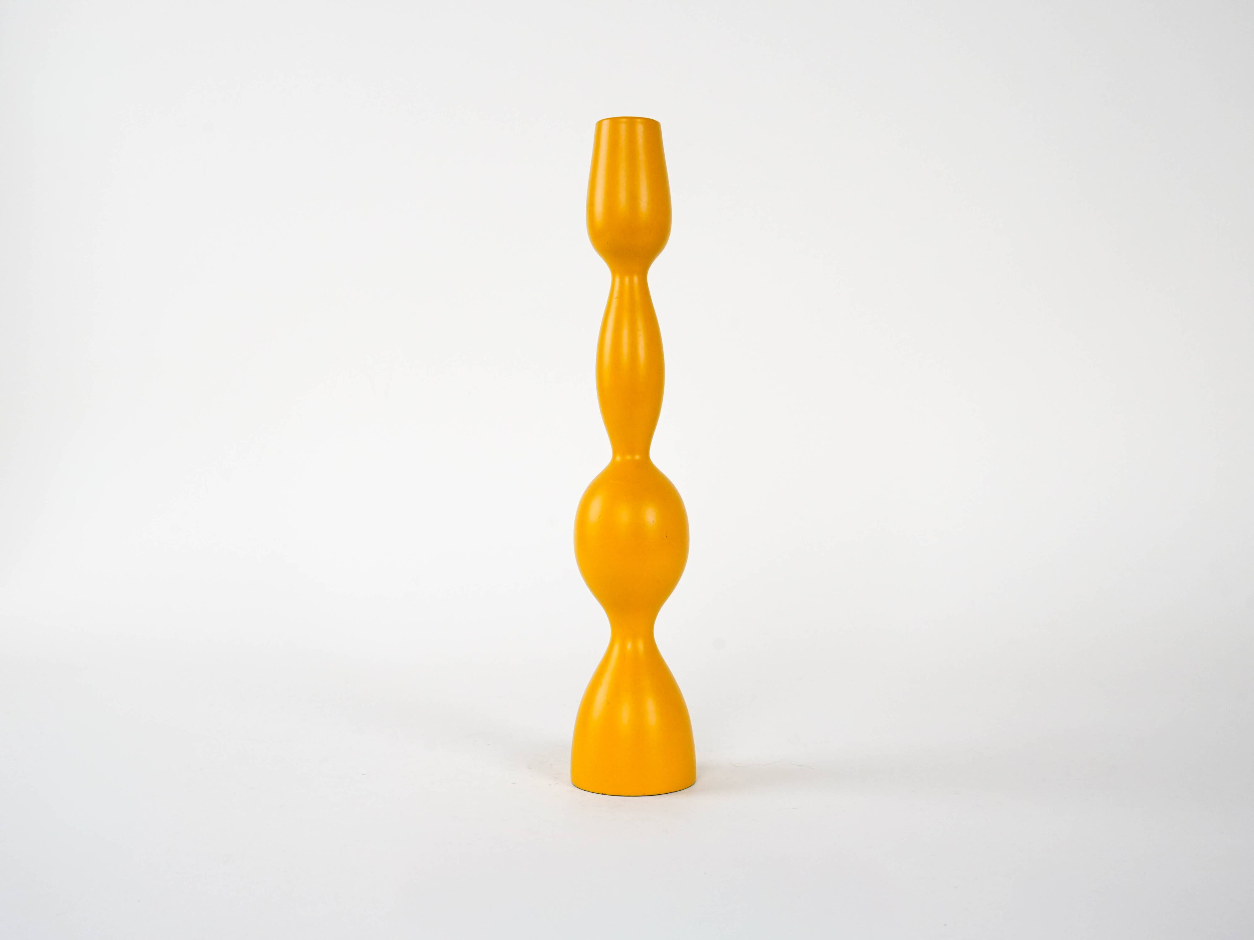 Mustard-colored candlestick, Danish design, 1970s, made in Denmark