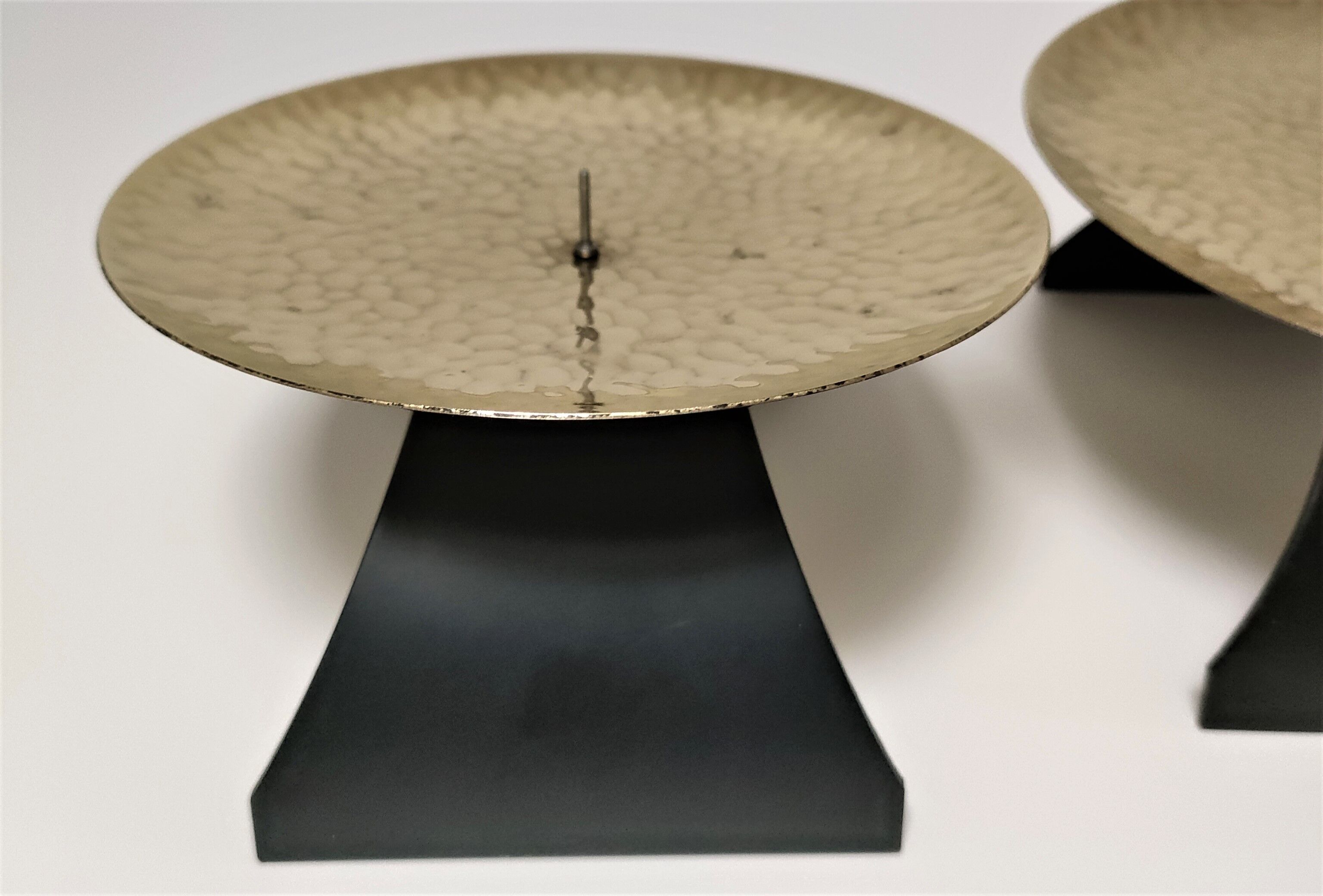 Pair of brass and metal candle holders design 70s