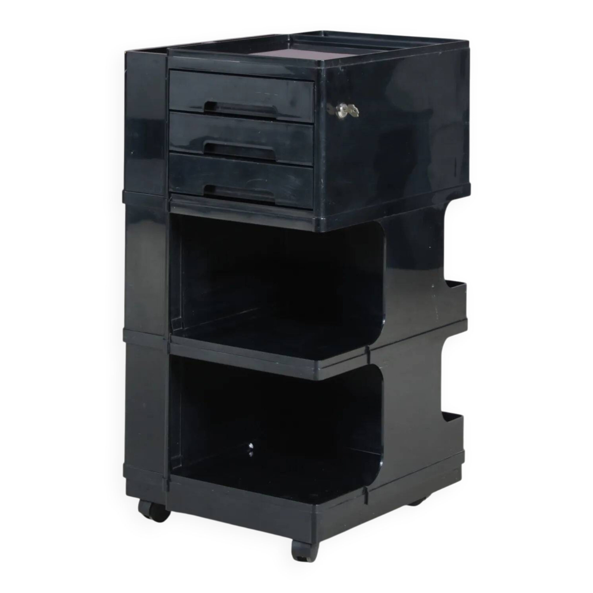 1970s black plastic trolley by Giovanni Pelis for Stile Neolt, Italy