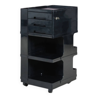 1970s black plastic trolley by Giovanni Pelis for Stile Neolt, Italy