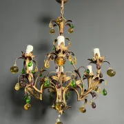 Golden Metal Cage with Leaf and Multi-Coloured Glass Fruit Decoration
