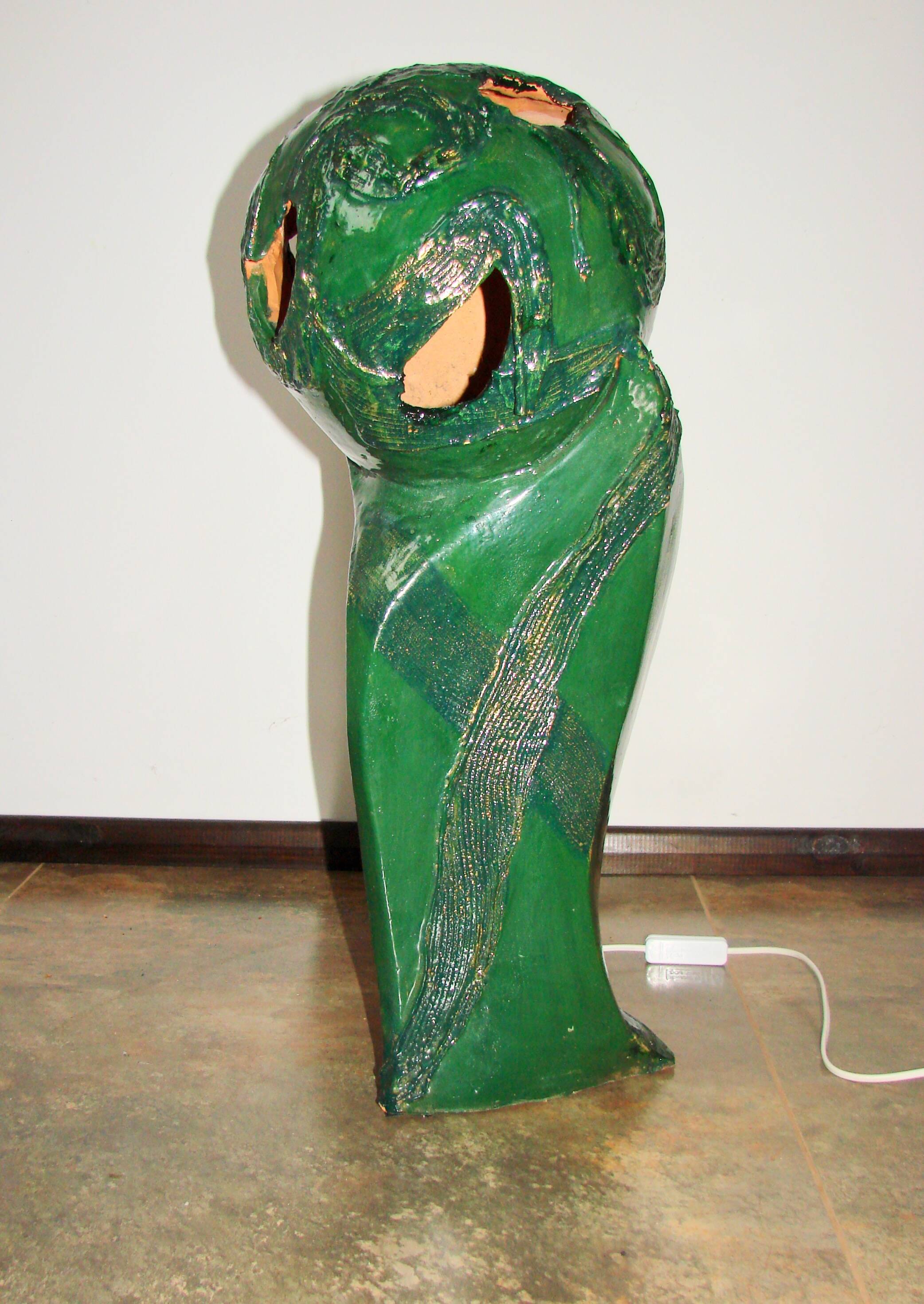 ‘Head’ sculpture lamp, glazed ceramic, vintage, Poland, 20th century