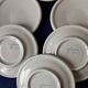 Cups and saucers Sarreguemines. Glazed stoneware. Hand-painted decoration.