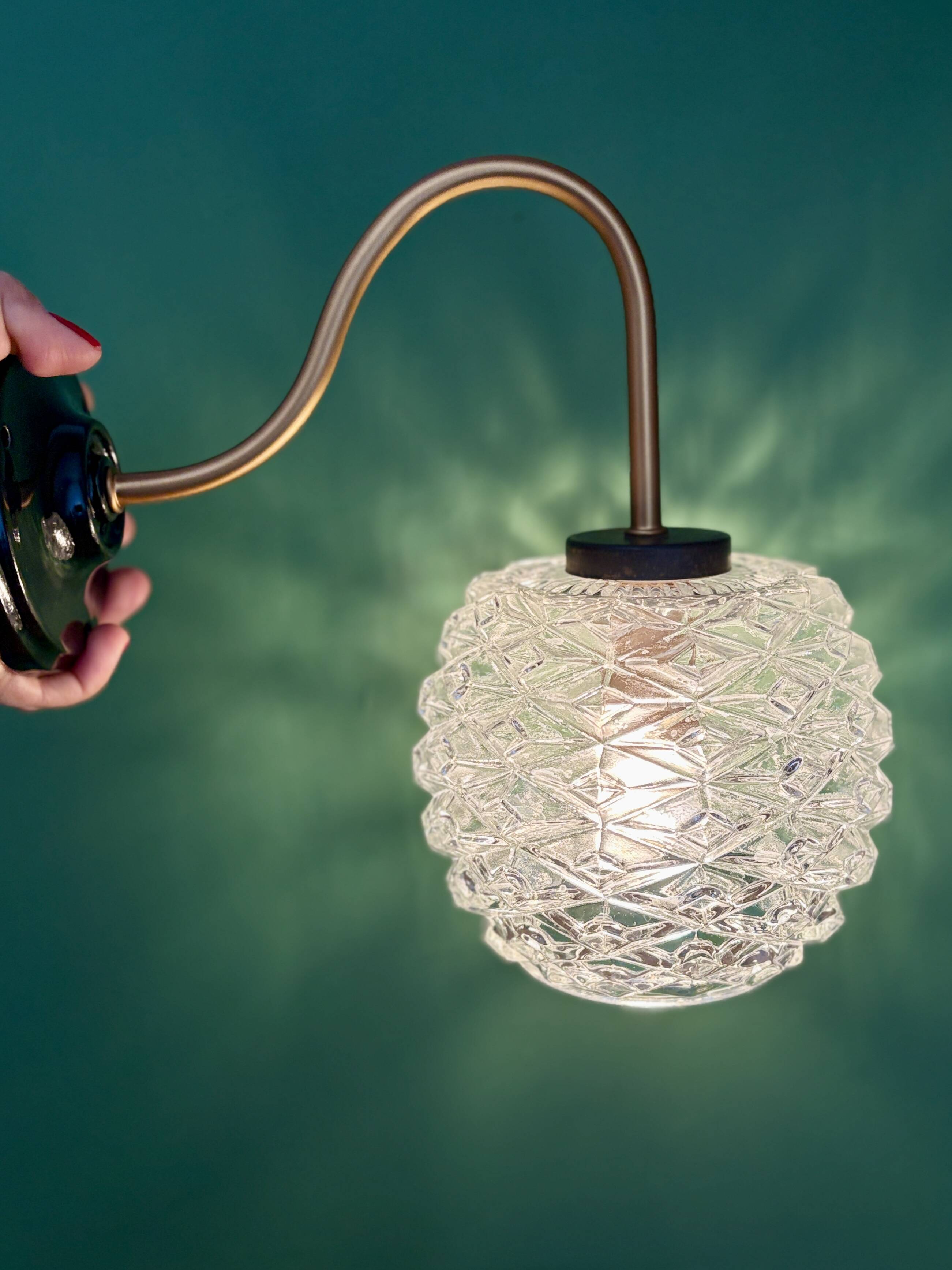 Swan neck vintage globe wall light in moulded glass
