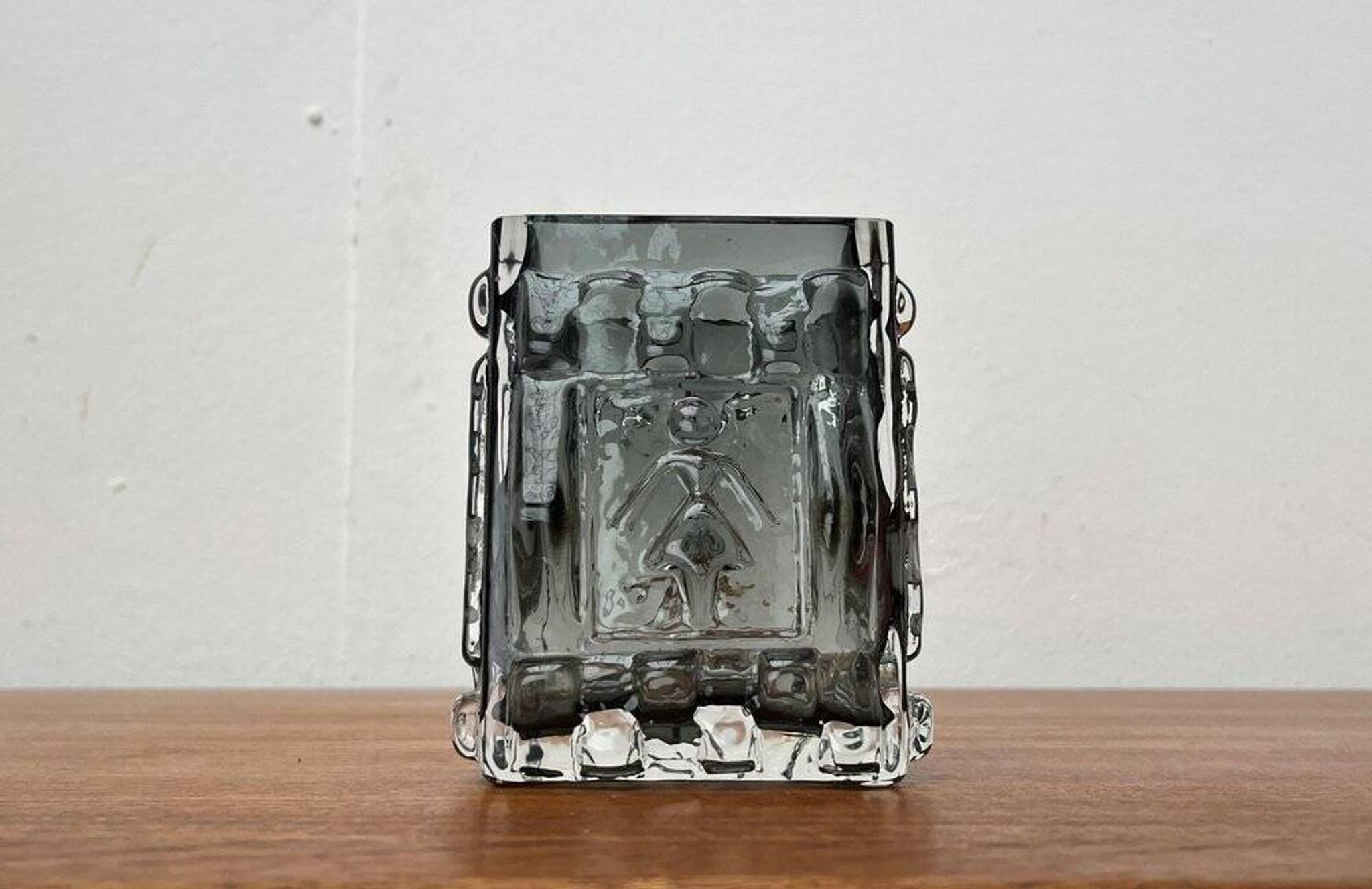 Brutalist bubble glass block vase by Josef Schott for Smålandshyttan, mid-century, 1960s.