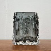 Brutalist bubble glass block vase by Josef Schott for Smålandshyttan, mid-century, 1960s.